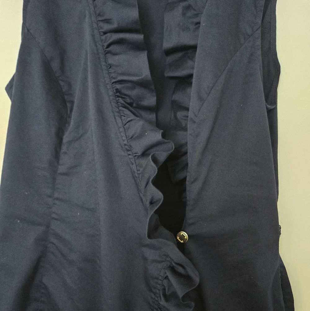 Elizabeth McKay Scotland Navy Ruffle Wrap Dress Size 8